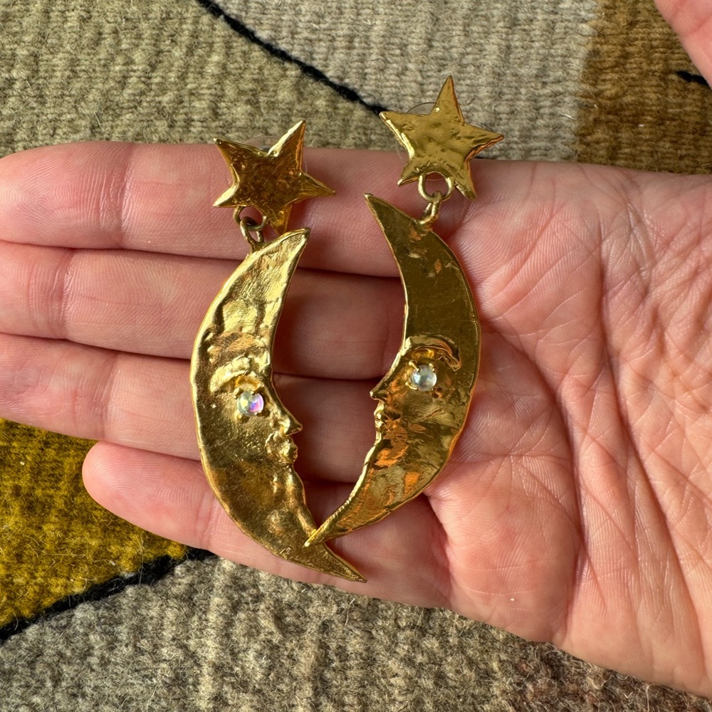 Gold Moon Face Earrings